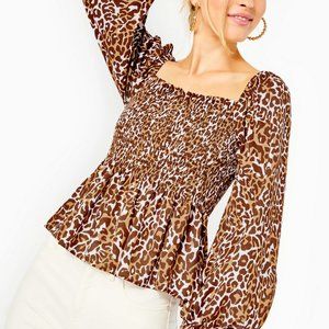NWT $148 LILLY PULITZER SIZE SMALL DEMI SMOCKED TOP *MY FAVORITE SPOT* CHOCOLATE